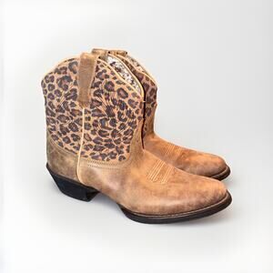 Laredo Leather Western Bootie Cowgirl Brown Leopard Print Size 10 M